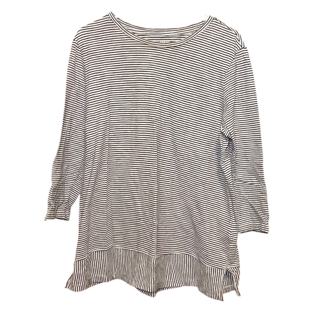 Lands’ End Black White Striped Tunic Top Relaxed High Low Hem Womens L